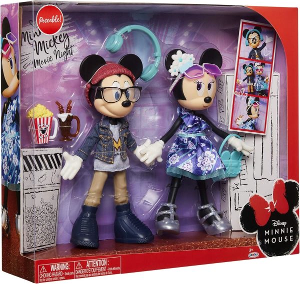 Disney Minnie & Mickey Movie Night Figures 2 Dolls Poseable Outfits Accessories For Sale